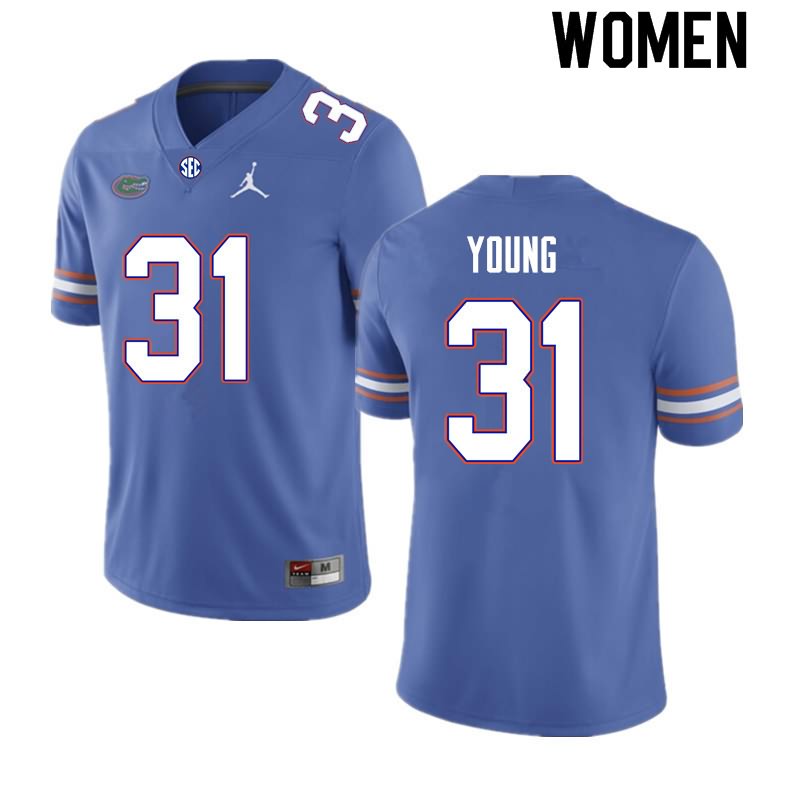 NCAA Florida Gators Jordan Young Women's #31 Nike Royal Stitched Authentic College Football Jersey LEP1864CB